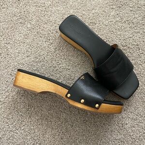 Tory Burch Black Leather Sandals with Gold Accents